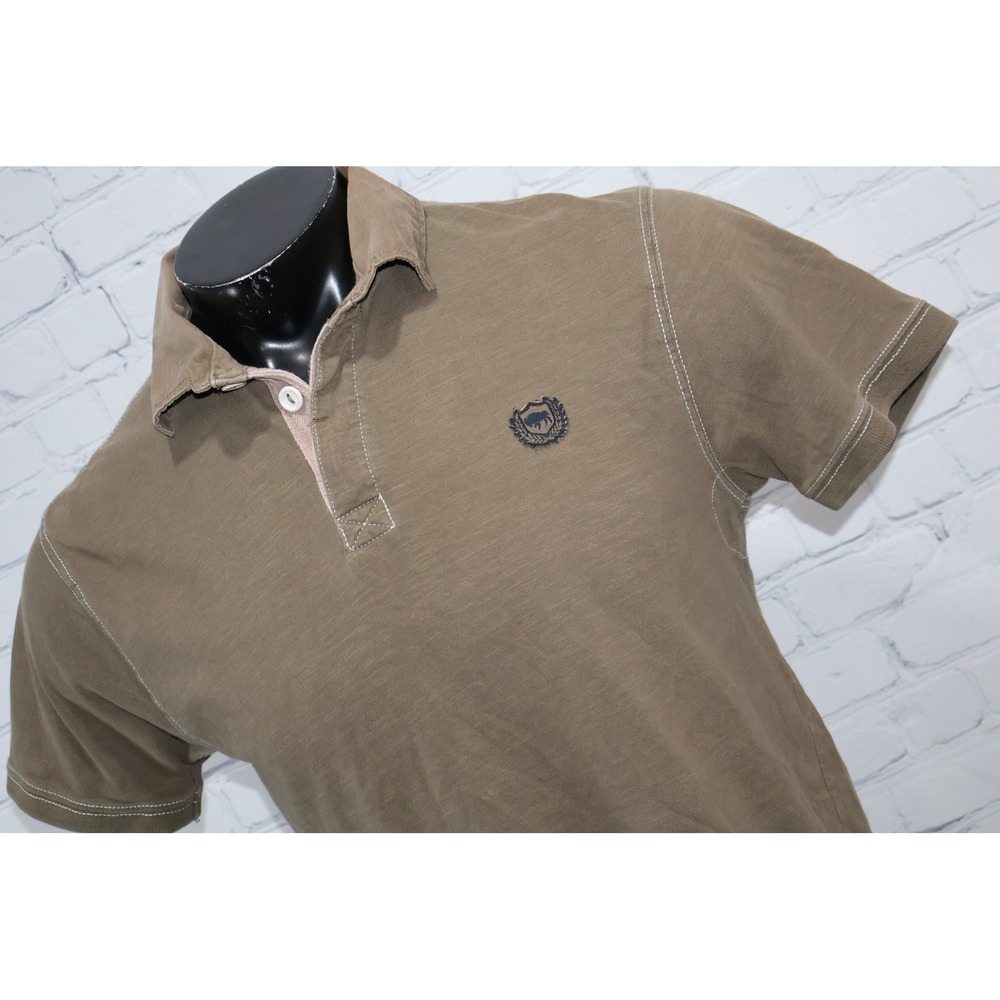 Buffalo David Bitton Polo Mens Large Green Contrast Stitch Slub Shirt ***